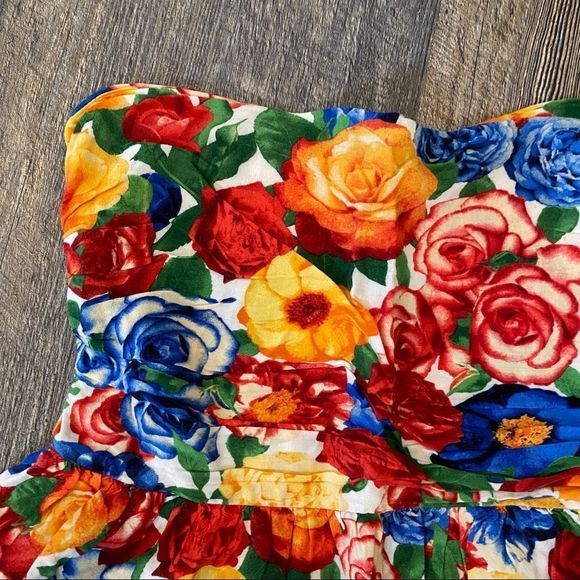 Vintage Y2K Smocked Strapless Rainbow Floral Top - Picture 3 of 8